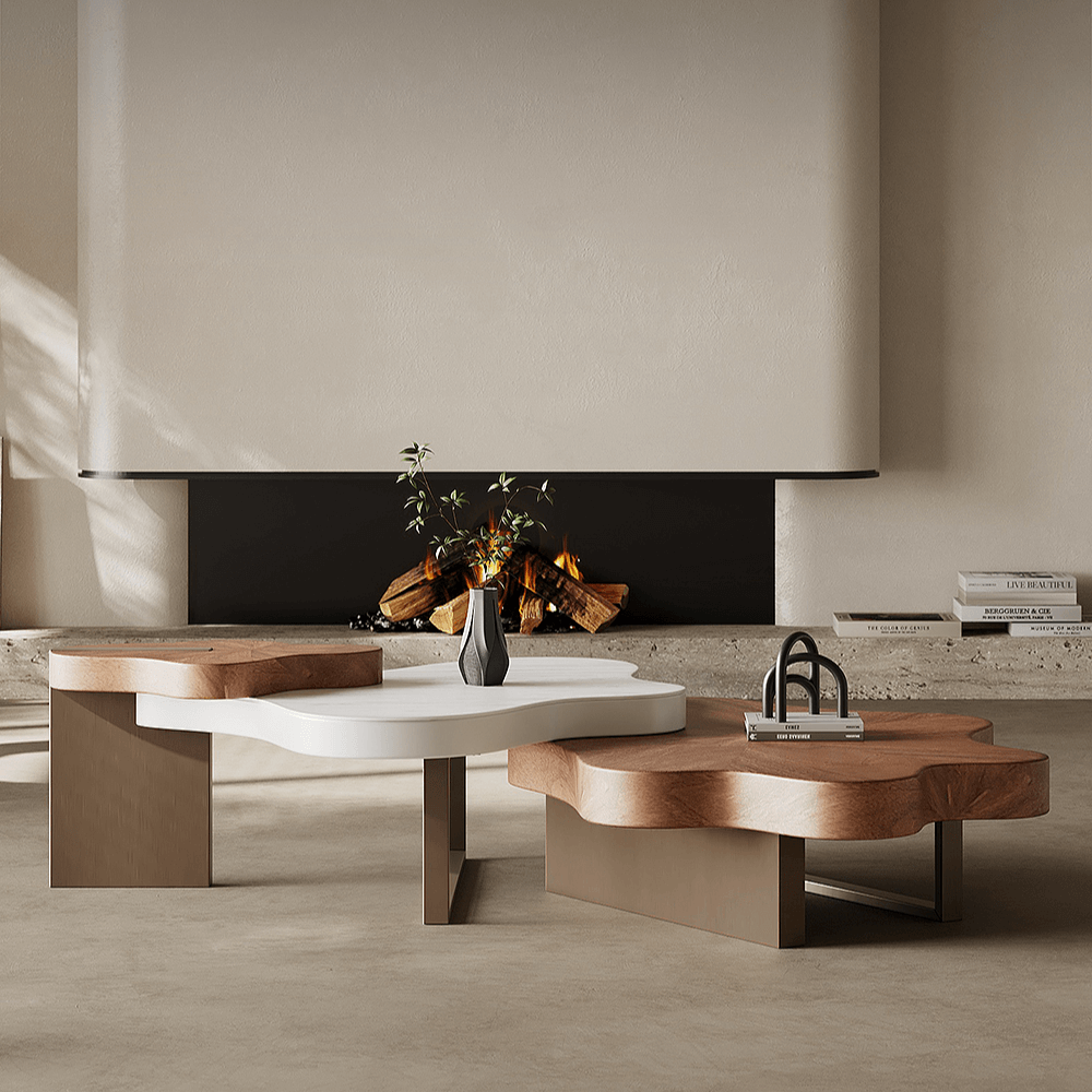 French Luxury Cloud Coffee Table With Marble And Walnut Finish