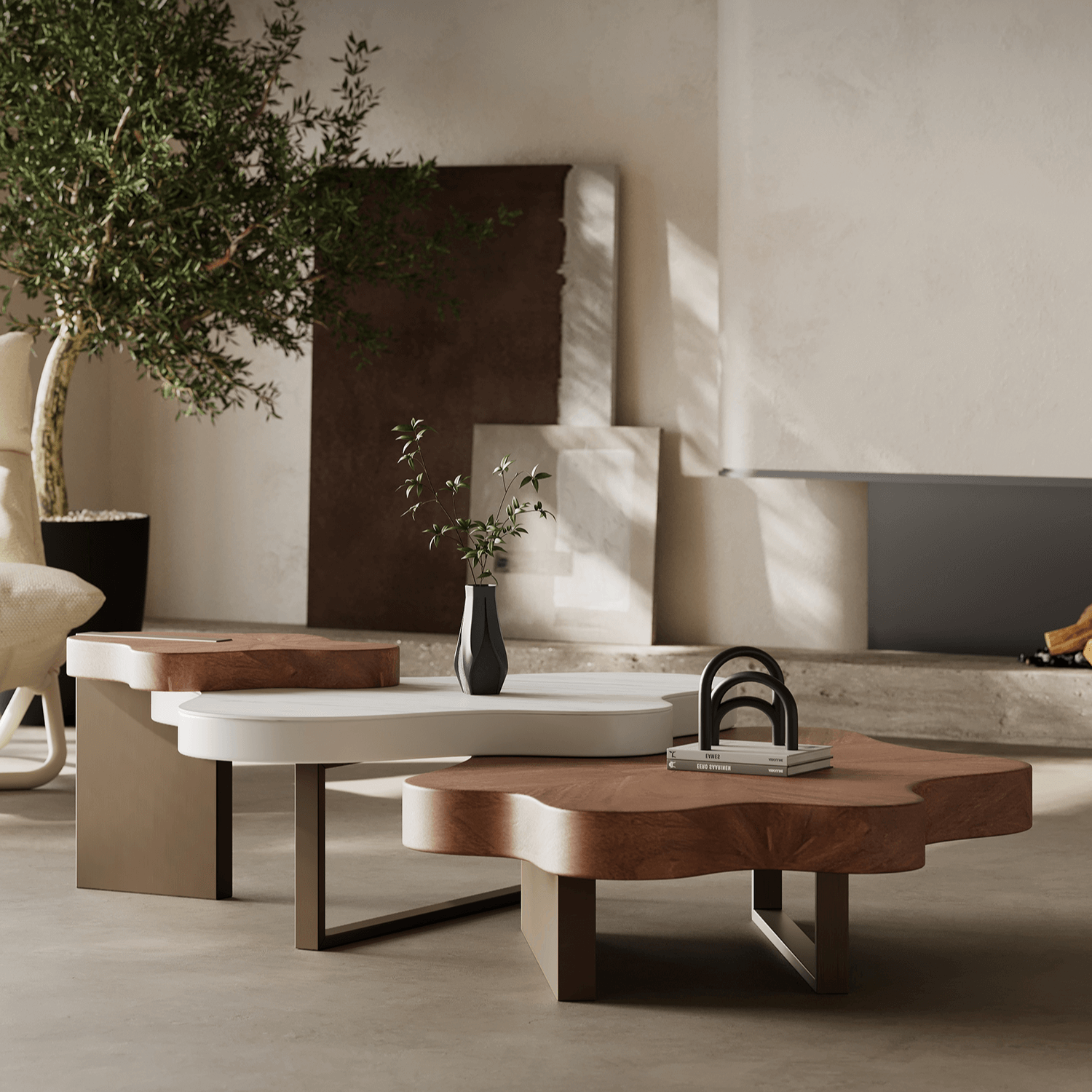 French Luxury Cloud Coffee Table With Marble And Walnut Finish Main Product Image