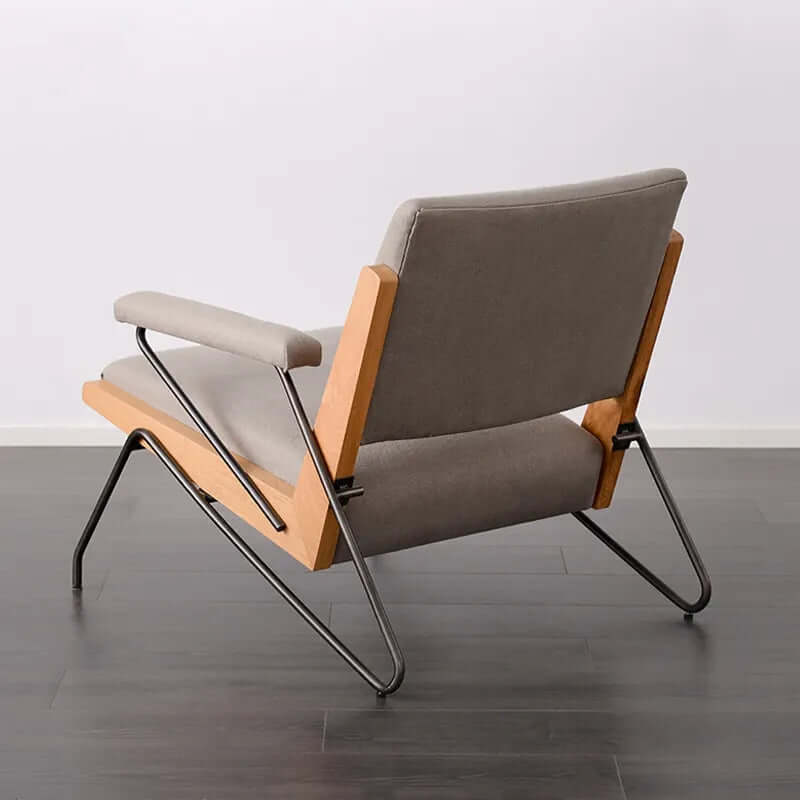 French Mid-Century Modern Armchair with Oak Armrests