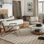 French Mid-Century Modern Armchair with Oak Armrests