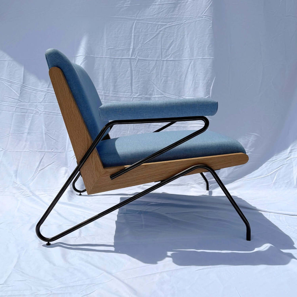 French Mid-Century Modern Armchair with Oak Armrests