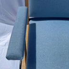 French Mid-Century Modern Armchair with Oak Armrests