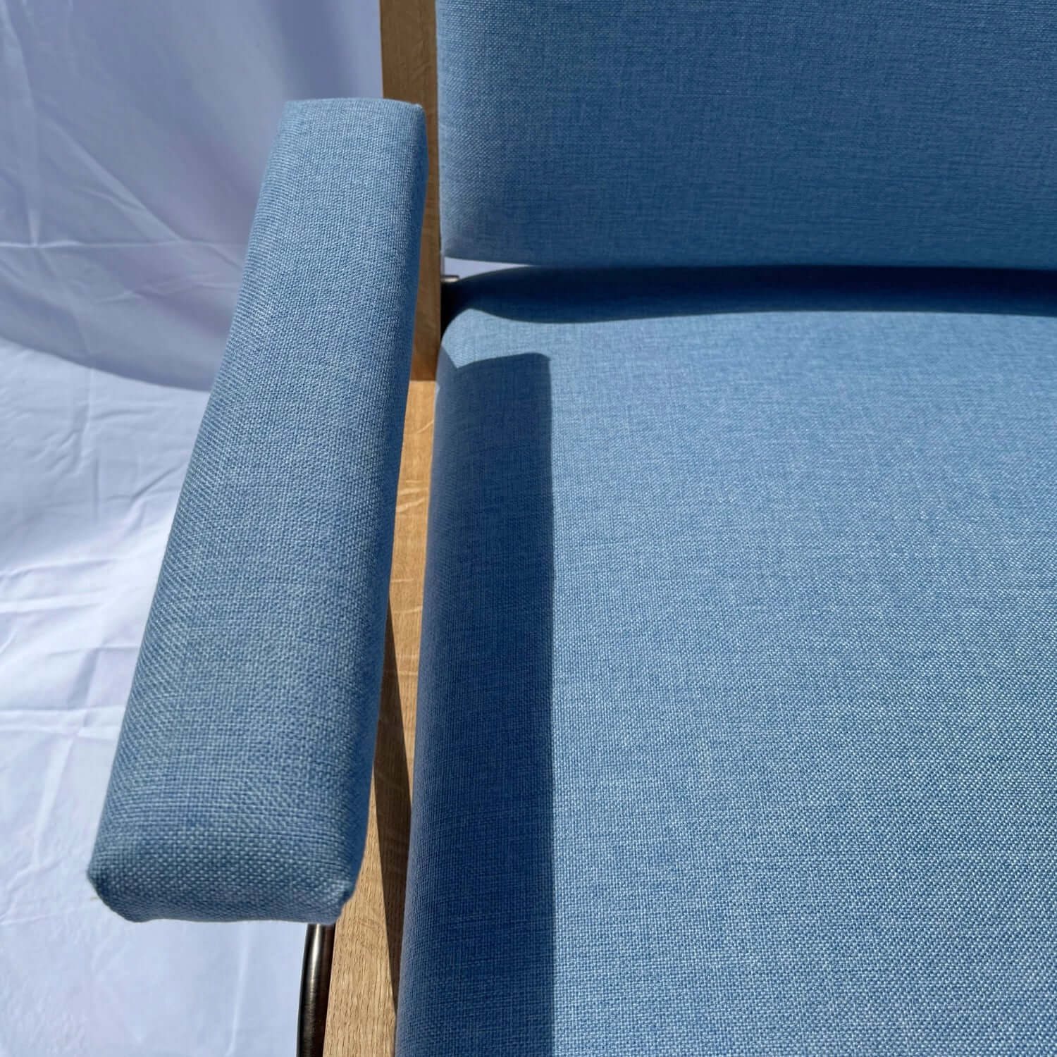 French Mid-Century Modern Armchair with Oak Armrests