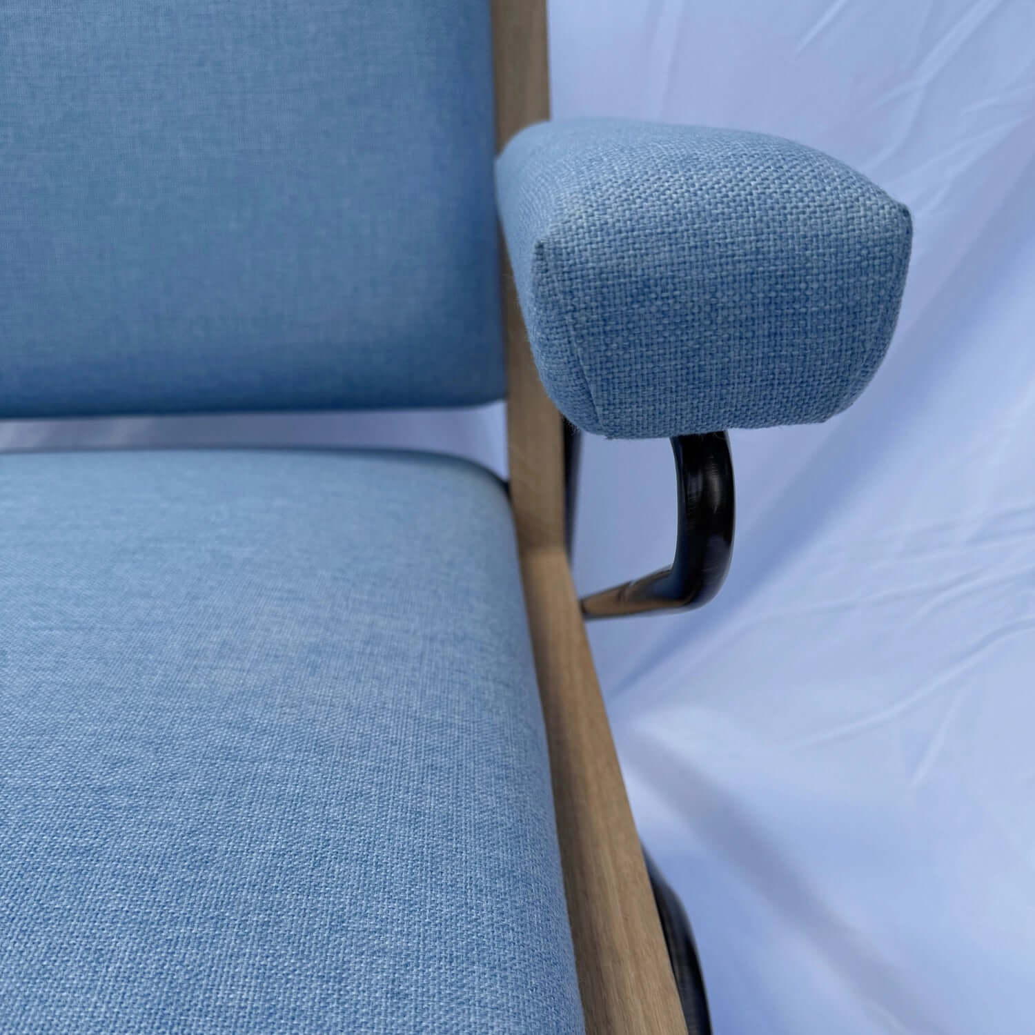 French Mid-Century Modern Armchair with Oak Armrests