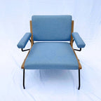 French Mid-Century Modern Armchair with Oak Armrests
