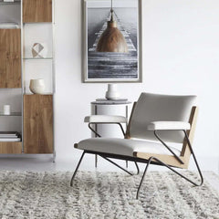 French Mid-Century Modern Armchair with Oak Armrests Main Product Image