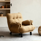 French Mid-Century Plaid Chair Armchair With Cloud Arms and Steel Legs Main Product Image