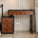 French Revival Makeup Vanity with Arched Mirror, Storage Chest and Roman Legs