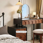 French Revival Makeup Vanity with Arched Mirror, Storage Chest and Roman Legs