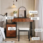 French Revival Makeup Vanity with Arched Mirror, Storage Chest and Roman Legs