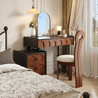 French Revival Makeup Vanity with Arched Mirror, Storage Chest and Roman Legs