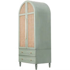French Rustic Cane-Panel Wardrobe Armoire with Drawers