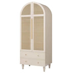 French Rustic Cane-Panel Wardrobe Armoire with Drawers