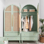 French Rustic Cane-Panel Wardrobe Armoire with Drawers Main Product Image