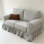 French Stripe Ruffle Skirt Sofa with Rolled Arms and Plush Support