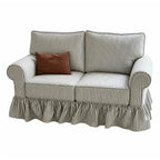 French Stripe Ruffle Skirt Sofa with Rolled Arms and Plush Support