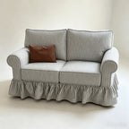 French Stripe Ruffle Skirt Sofa with Rolled Arms and Plush Support
