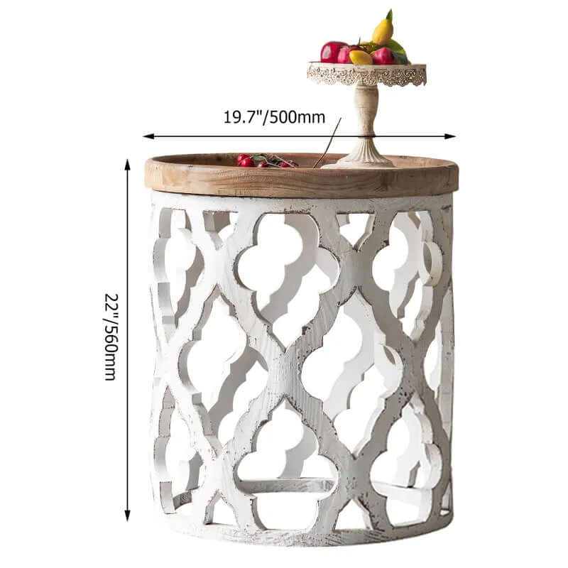 French-Style End Table With Tray Top, White & Natural