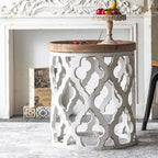 French-Style End Table With Tray Top, White & Natural