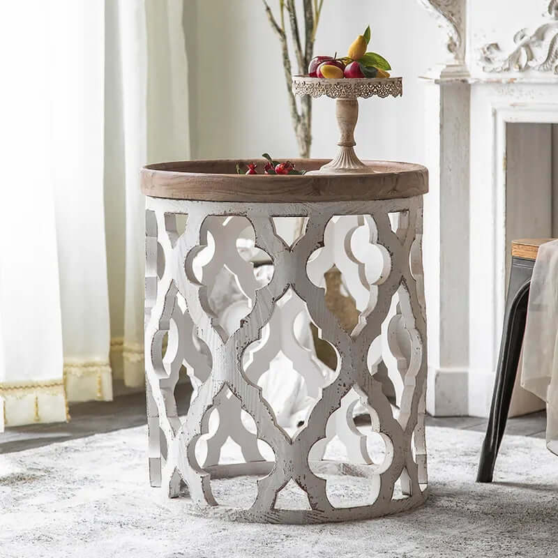 French-Style End Table With Tray Top, White & Natural Main Product Image