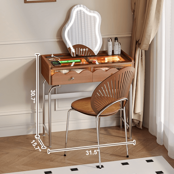 French Style Solid Wood Makeup Vanity with Touch LED Lighting