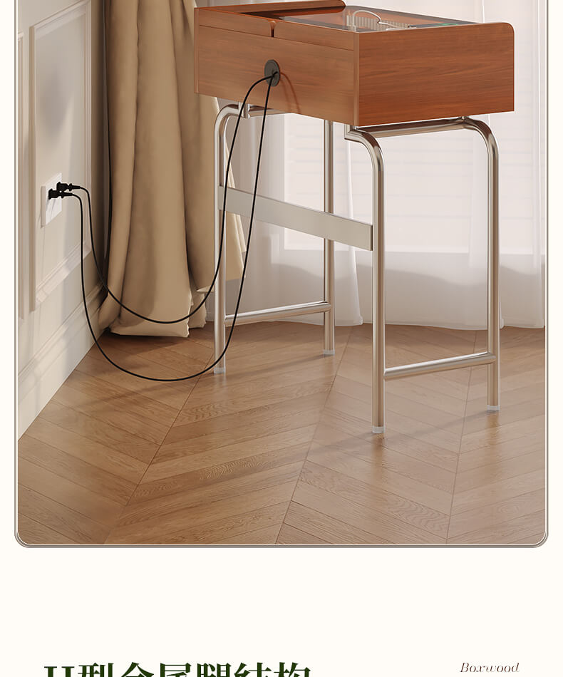 French Style Solid Wood Makeup Vanity with Touch LED Lighting