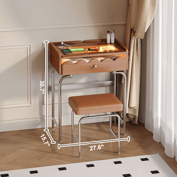 French Style Solid Wood Makeup Vanity with Touch LED Lighting