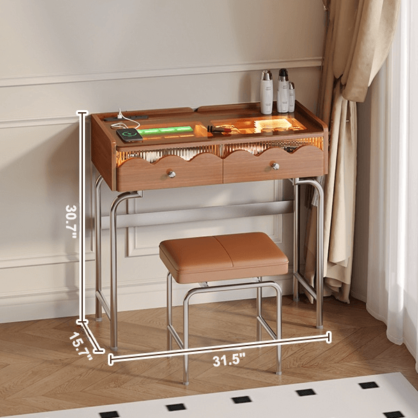 French Style Solid Wood Makeup Vanity with Touch LED Lighting