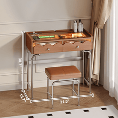 French Style Solid Wood Makeup Vanity with Touch LED Lighting