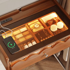 French Style Solid Wood Makeup Vanity with Touch LED Lighting