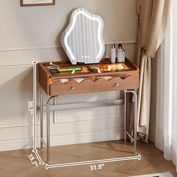 French Style Solid Wood Makeup Vanity with Touch LED Lighting