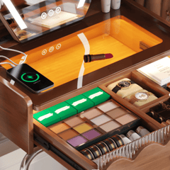 French Style Solid Wood Makeup Vanity with Touch LED Lighting