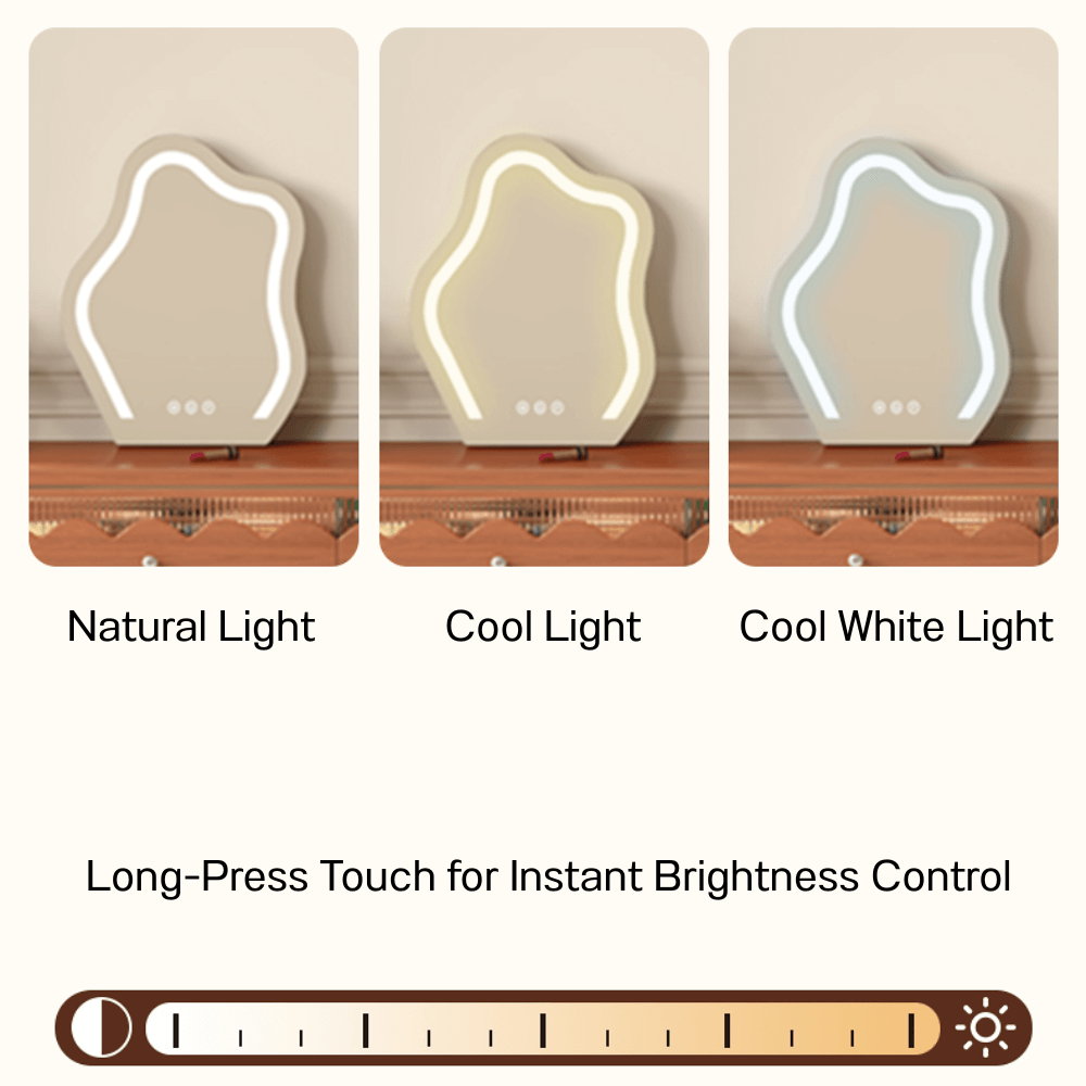 French Style Solid Wood Makeup Vanity with Touch LED Lighting