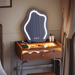 French Style Solid Wood Makeup Vanity with Touch LED Lighting