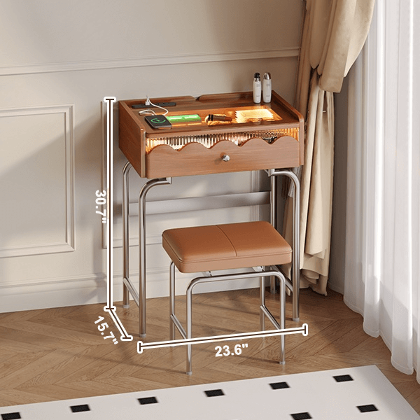 French Style Solid Wood Makeup Vanity with Touch LED Lighting