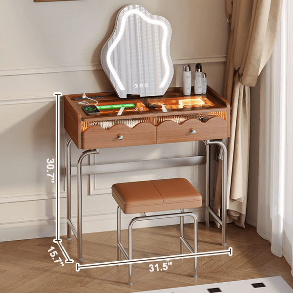 French Style Solid Wood Makeup Vanity with Touch LED Lighting