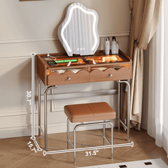 French Style Solid Wood Makeup Vanity with Touch LED Lighting