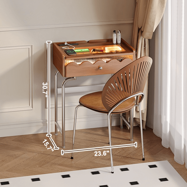 French Style Solid Wood Makeup Vanity with Touch LED Lighting