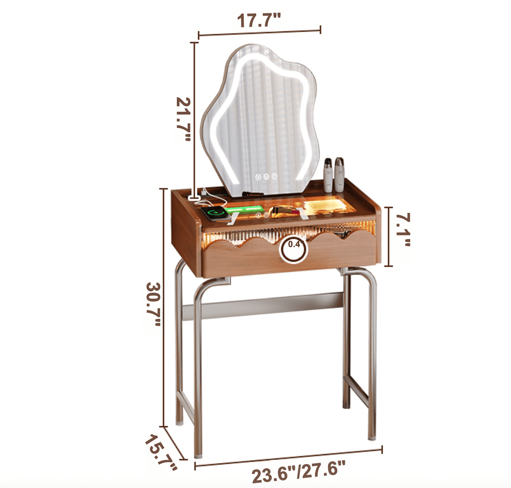 French Style Solid Wood Makeup Vanity with Touch LED Lighting Dimensions