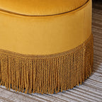 French Velvet Tassel Storage Bench with Tufted Seat and Brass Stud Trim