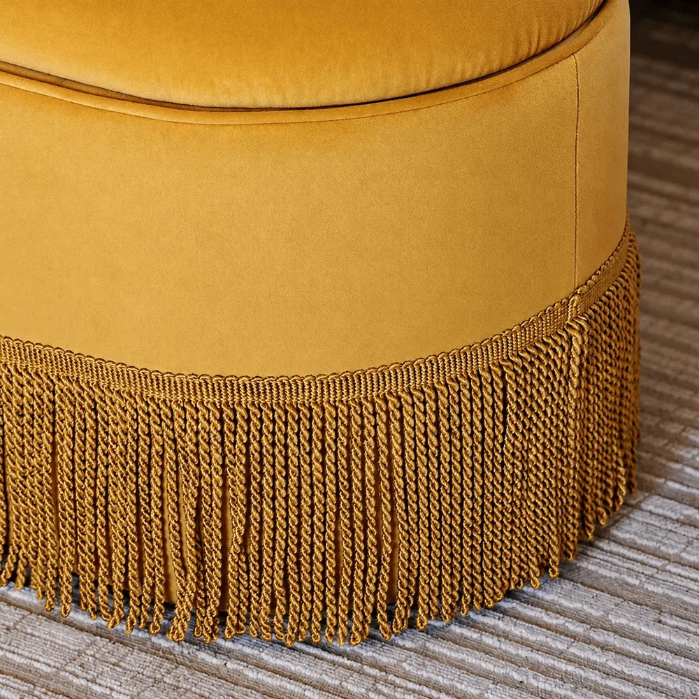 French Velvet Tassel Storage Bench with Tufted Seat and Brass Stud Trim