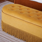 French Velvet Tassel Storage Bench with Tufted Seat and Brass Stud Trim