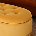 French Velvet Tassel Storage Bench with Tufted Seat and Brass Stud Trim