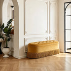 French Velvet Tassel Storage Bench with Tufted Seat and Brass Stud Trim