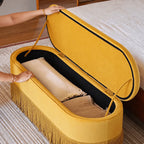 French Velvet Tassel Storage Bench with Tufted Seat and Brass Stud Trim