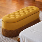 French Velvet Tassel Storage Bench with Tufted Seat and Brass Stud Trim