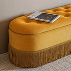French Velvet Tassel Storage Bench with Tufted Seat and Brass Stud Trim
