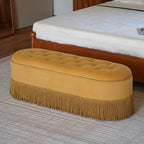 French Velvet Tassel Storage Bench with Tufted Seat and Brass Stud Trim Main Product Image