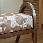 French Vintage Ash Wood Footstool with Curved Frame and Upholstered Seat