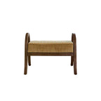 French Vintage Ash Wood Footstool with Curved Frame and Upholstered Seat